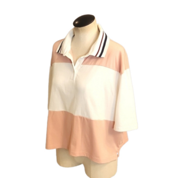 NWT Womens Wild Fable peach & white striped cropped polo tee size L. - Picture 7 of 13